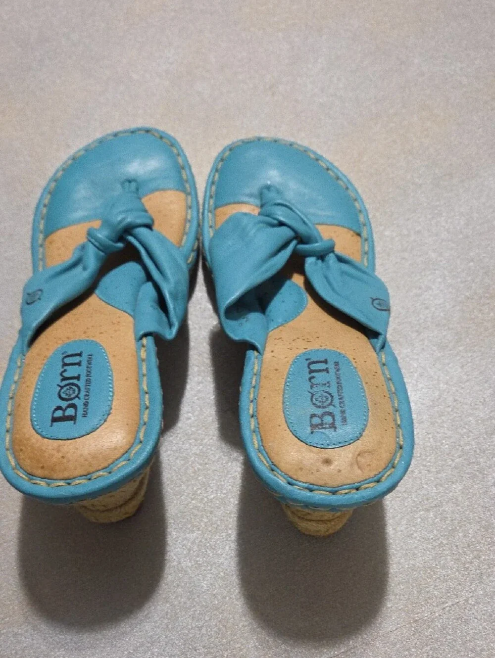 Born Turquoise Knotted Leather Wedge Sandals